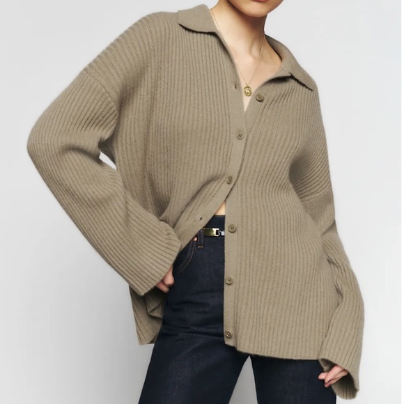 Reformation Fantino Cashmere Collared Cardigan in Lichen